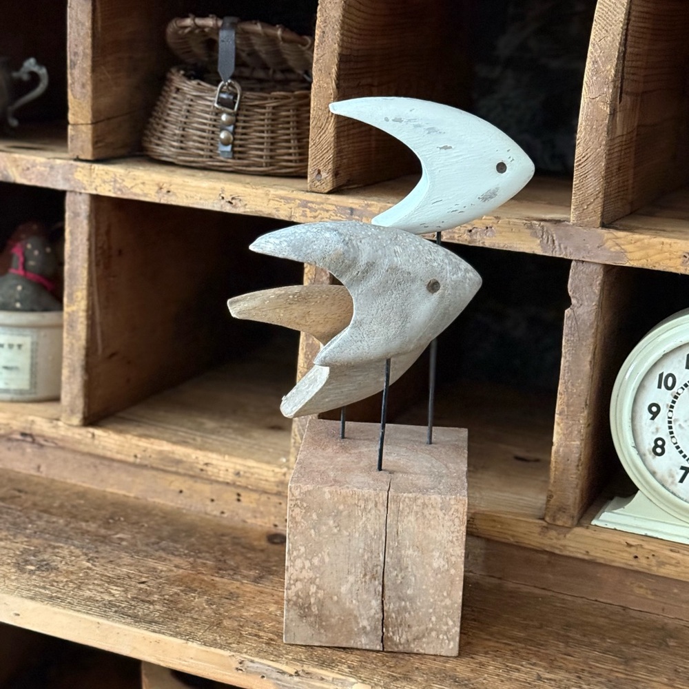 Wooden Fish Sculpture Trio - Neutral Coastal Decor - Picture 3 of 13
